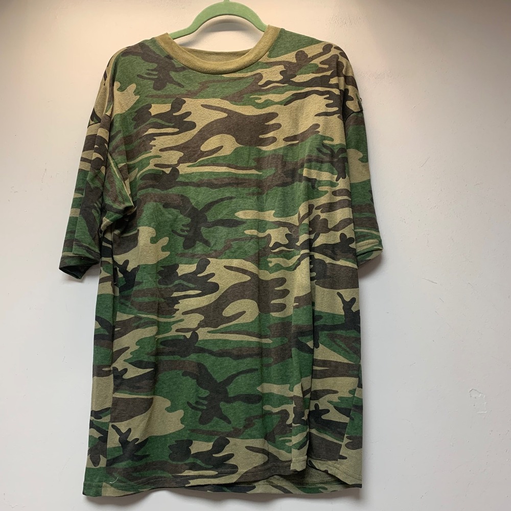 Unbranded Camouflage T-Shirt Mens XL Green Excellent Woodland Tactical Tee